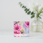  chique roze bloembloemen vierkante visitekaartje (Staand voorkant)