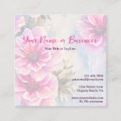  chique roze bloembloemen vierkante visitekaartje (Voorkant)