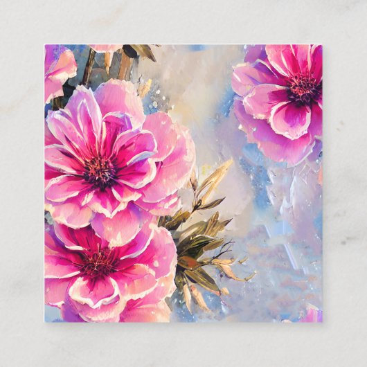  chique roze bloembloemen vierkante visitekaartje (Achterkant)