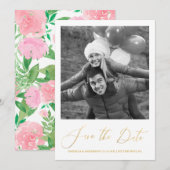 Chique roze bloemcalligrafie Foto Save the Date (Voorkant / Achterkant)