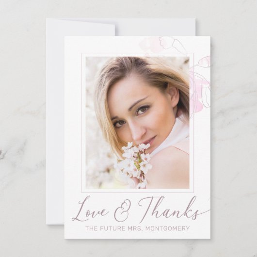 Chique Roze Bloemen Aquarel Foto Bruiloftssalon Bedankkaart (Voorkant)