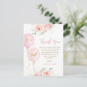 Chique Roze Bloemen Ballonnen Baby Shower Bedankje Briefkaart (Staand voorkant)