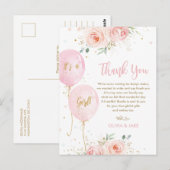 Chique Roze Bloemen Ballonnen Baby Shower Bedankje Briefkaart (Voorkant / Achterkant)