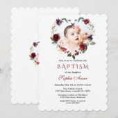 Chique Roze Bloemen Bloem Foto Doop Kaart (Voorkant / Achterkant)