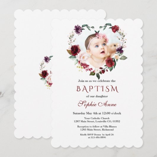 Chique Roze Bloemen Bloem Foto Doop Kaart (Voorkant / Achterkant)