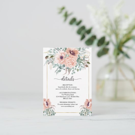 Chique Roze Bloemen Bruiloft Bijkaart Informatiekaartje (Staand voorkant)