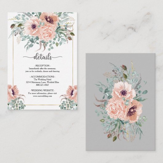 Chique Roze Bloemen Bruiloft Bijkaart Informatiekaartje (Voorkant / Achterkant)