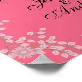 Chique roze bloemen- en parel bruiloftswelkom poster (Hoek)