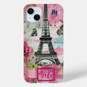 Chique  Roze Bloemen Getrancheerd Scrapbook Paris Case-Mate iPhone Case (Achterkant)