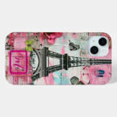 Chique  Roze Bloemen Getrancheerd Scrapbook Paris Case-Mate iPhone Case (Achterkant (horizontaal))
