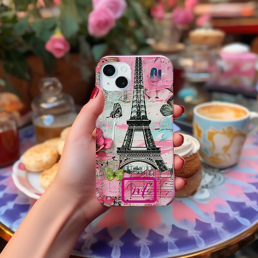 Chique  Roze Bloemen Getrancheerd Scrapbook Paris Case-Mate iPhone Case