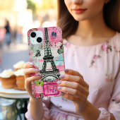 Chique  Roze Bloemen Getrancheerd Scrapbook Paris Case-Mate iPhone Case