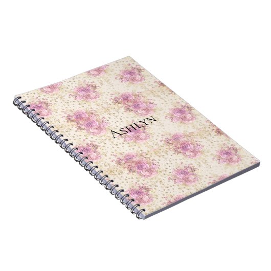 Chique Roze Bloemen Notitieboek (Rechterzijde)