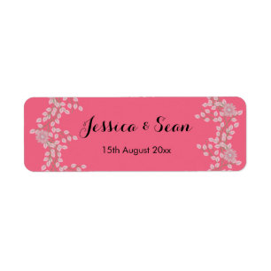 Chique Roze Bloemen & Parels Trouw Etiket