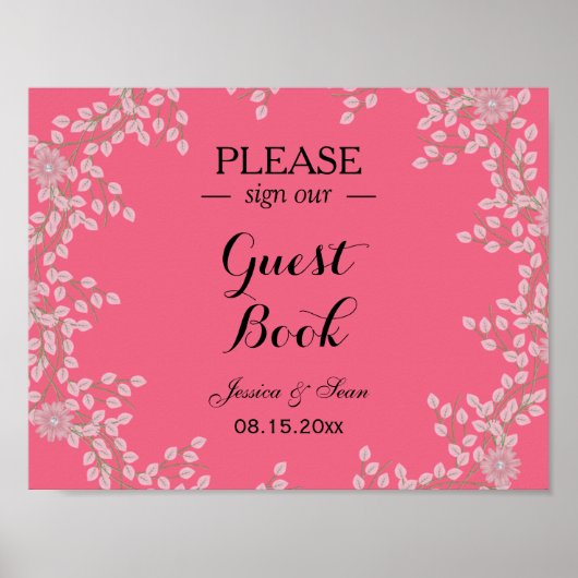 Chique Roze Bloemen & Parels Trouw Poster (Voorkant)
