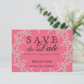 Chique Roze Bloemen & Parels Trouw Save The Date (Staand voorkant)