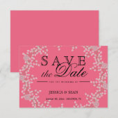 Chique Roze Bloemen & Parels Trouw Save The Date (Voorkant / Achterkant)
