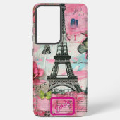 Chique Roze Bloemen Parijse Scrapbook Samsung Galaxy Hoesje (Achterkant)