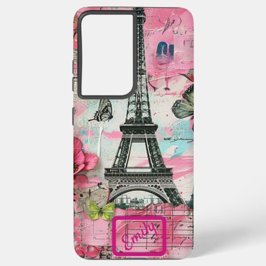 Chique  Roze Bloemen Parijse Scrapbook Samsung Galaxy Hoesje (Achterkant)