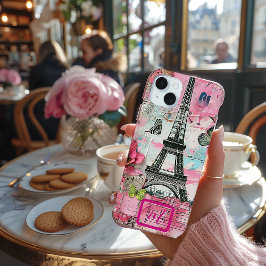 Chique  Roze Bloemen Parijse Scrapbook Samsung Galaxy Hoesje