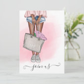 Chique roze bloemen vrijgezellenfeest monogram kaart (Staand voorkant)