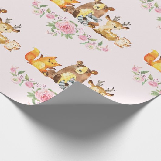 Chique roze bloemenbos Baby shower 1e Verjaardag Cadeaupapier (Hoek)