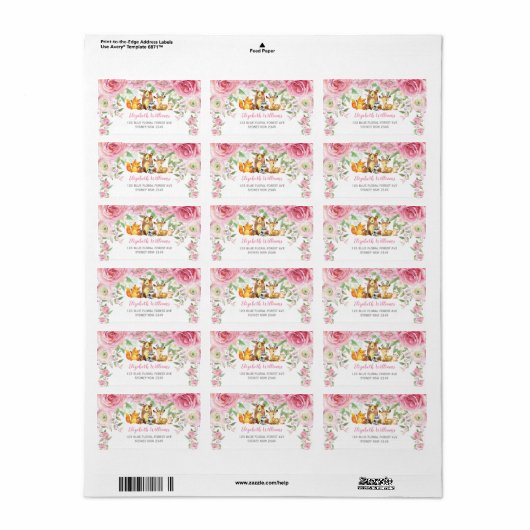 Chique roze bloemenbos dieren retouradres etiket (Full Sheet)