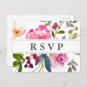 Chique roze bloemenbruiloft RSVP-Briefkaart Uitnodiging Briefkaart (Voorkant / Achterkant)