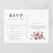 Chique roze bloemenbruiloft RSVP-Briefkaart Uitnodiging Briefkaart (Achterkant)