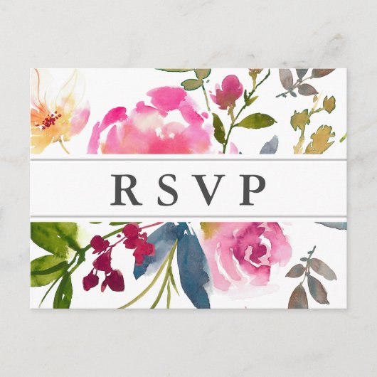 Chique roze bloemenbruiloft RSVP-Briefkaart Uitnodiging Briefkaart (Voorkant)