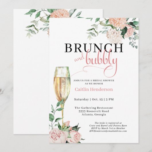 Chique roze bloemenbrunch en bubbelig Vrijgezellen Kaart (Voorkant / Achterkant)