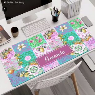 Chique roze bloemencollage Siciliaanse citrus tege Bureaumat