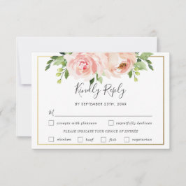 Chique Roze Bloemendessertkaart voor trouwfeest RSVP Kaartje