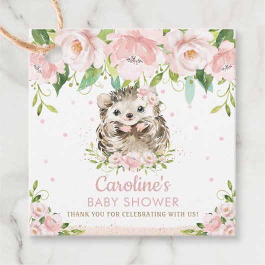 Chique roze bloemenegel Baby shower dank u Bedankjes Labels (Voorkant)