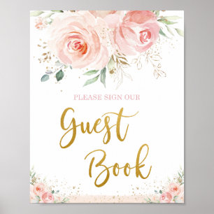 Chique Roze Bloemenen Goud Gebladerte Gastboek Poster