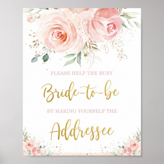 Chique Roze Bloemengebinde Gouden Blad Adressaat B Poster (Voorkant)