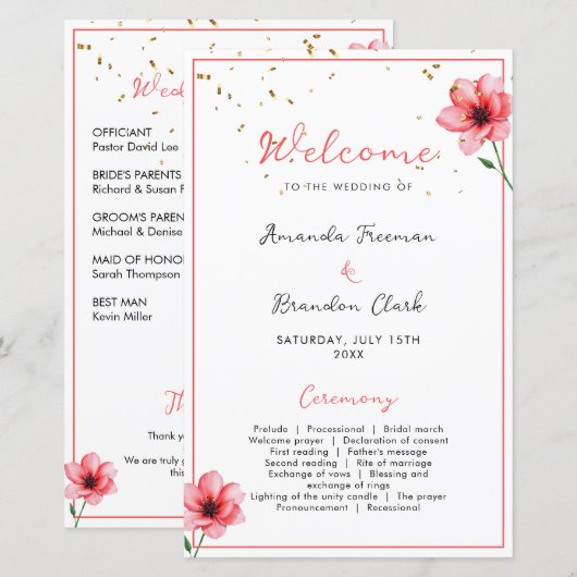 Chique Roze Bloemengekleurde Confetti Frame Bruilo (Voorkant / Achterkant)
