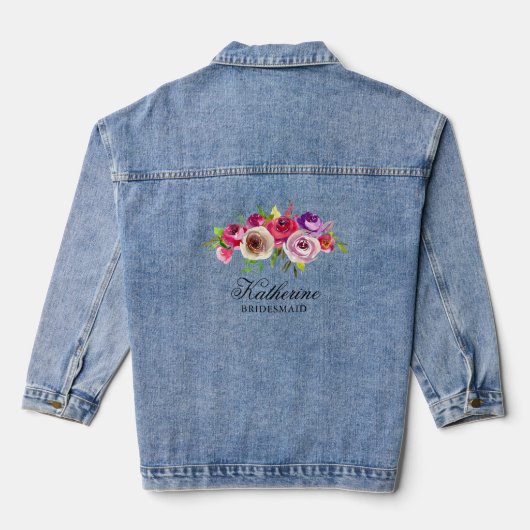 Chique roze bloemengepersonaliseerde bruidsmeisje  denim jacket (Achterkant)