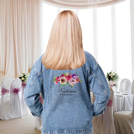 Chique roze bloemengepersonaliseerde bruidsmeisje  denim jacket