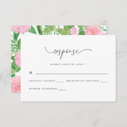 Chique roze bloemenkalligrafie RSVP-respons RSVP Kaartje (Voorkant / Achterkant)