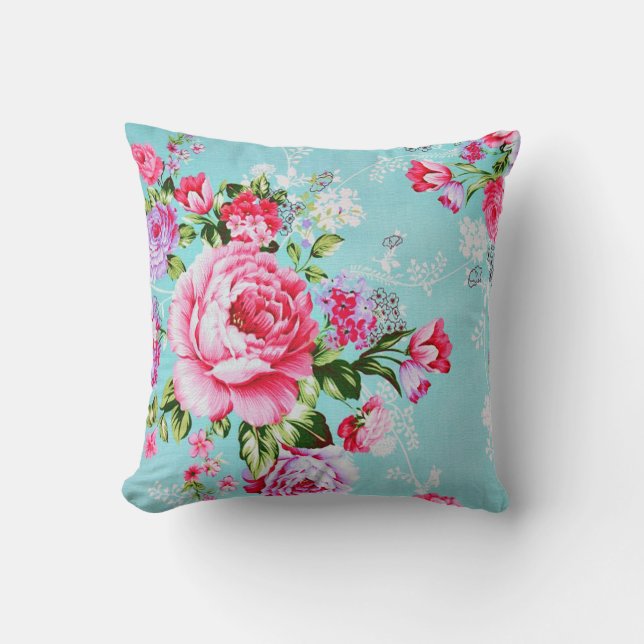  chique roze bloemenkussen met sierbloemen kussen (Voorkant)