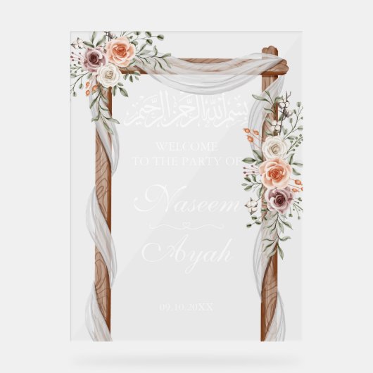 Chique roze bloemenmoslim islamitische arabische p acryl bord (Voorkant)