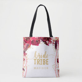 Chique roze bloemenstrepen gouden Confetti bruidst Tote Bag
