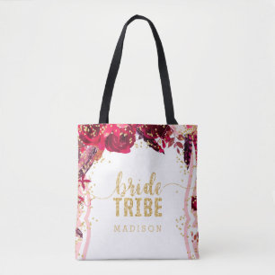 Chique roze bloemenstrepen gouden Confetti bruidst Tote Bag
