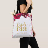 Chique roze bloemenstrepen gouden Confetti bruidst Tote Bag (Dichtbij)