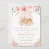 Chique roze bloemig Schattige Baby herten meisje B Kaart (Voorkant)