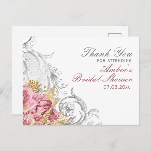 Chique Roze Bloemige Bruidsdouche Briefkaart (Voorkant / Achterkant)