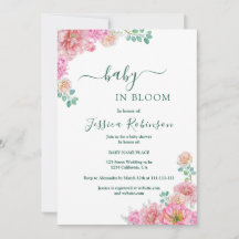 Chique Roze Bloemige Delicate Waterverf baby showe