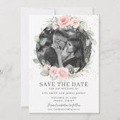 Chique Roze Bloemige Foto Save the Date Kaart (Voorkant)