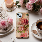 Chique  roze bloemige getransedeerde papyrus Case-Mate iPhone case